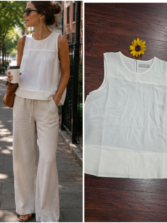 Everlane Tops - Everlane White Sleeveless Sheer Yoke Blouse